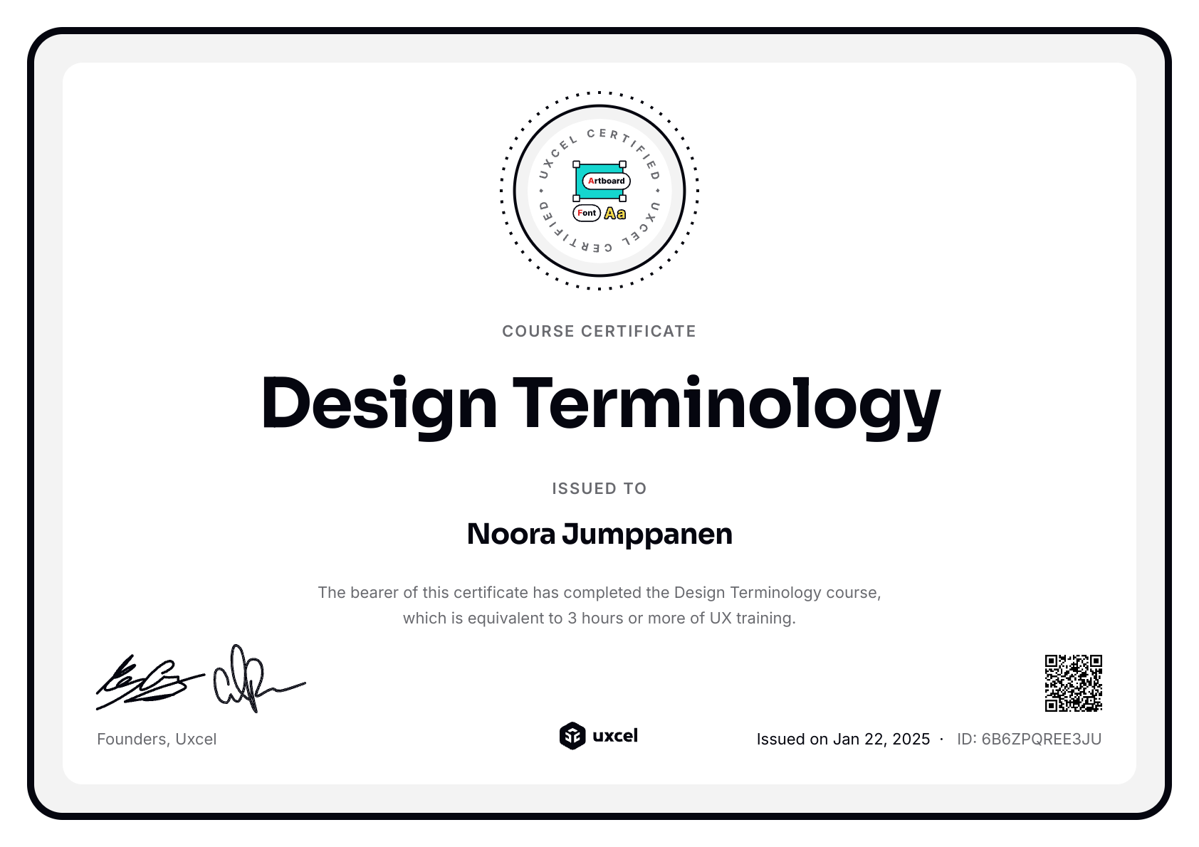 Noora Jumppanen's certificate